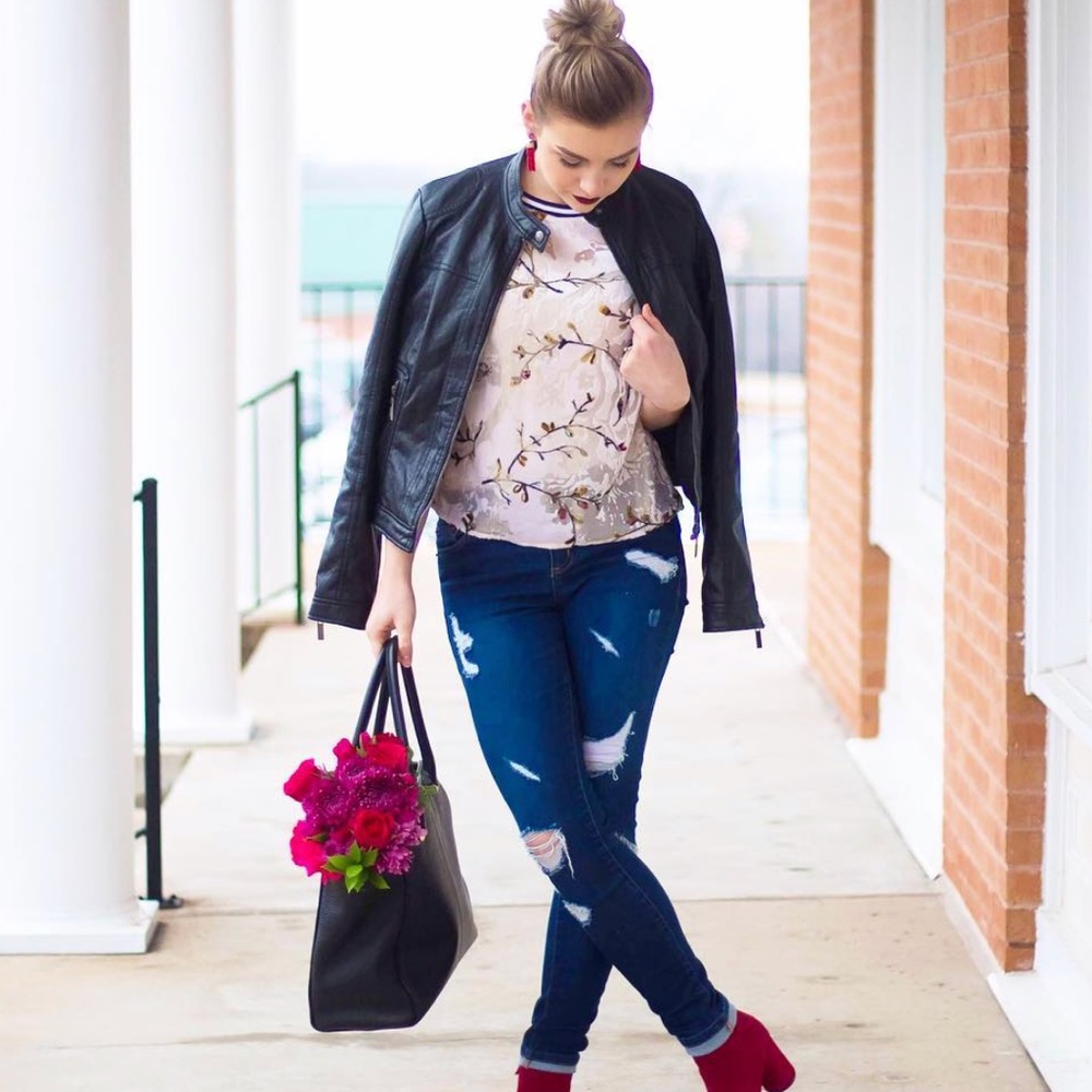 Velvet Top with Red Flower Design